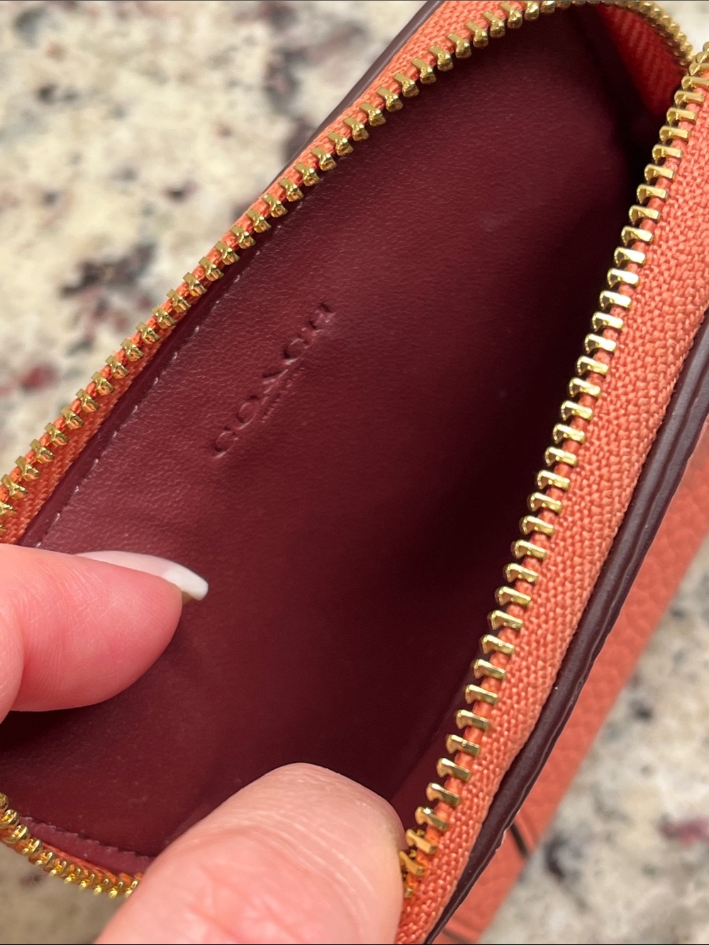 Coach Pebbled Terracotta Leather Zippered Card Holder with Strap EUC - Picture 9 of 10